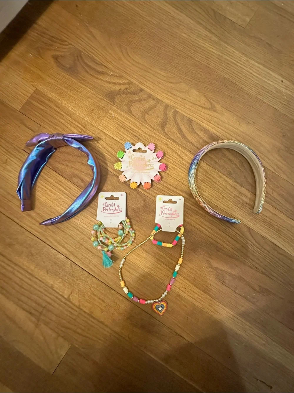 Little Girls bundle Beaded Necklace & Iridescent Headbands Set